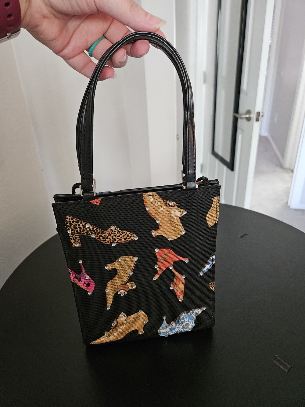Vintage Y2K Braciano Rhinestone High Heel Print Crossbody Tote Bag